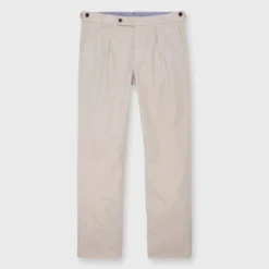 Garment-Dyed Pleated Sport Trouser In Stone Lightweight Twill
