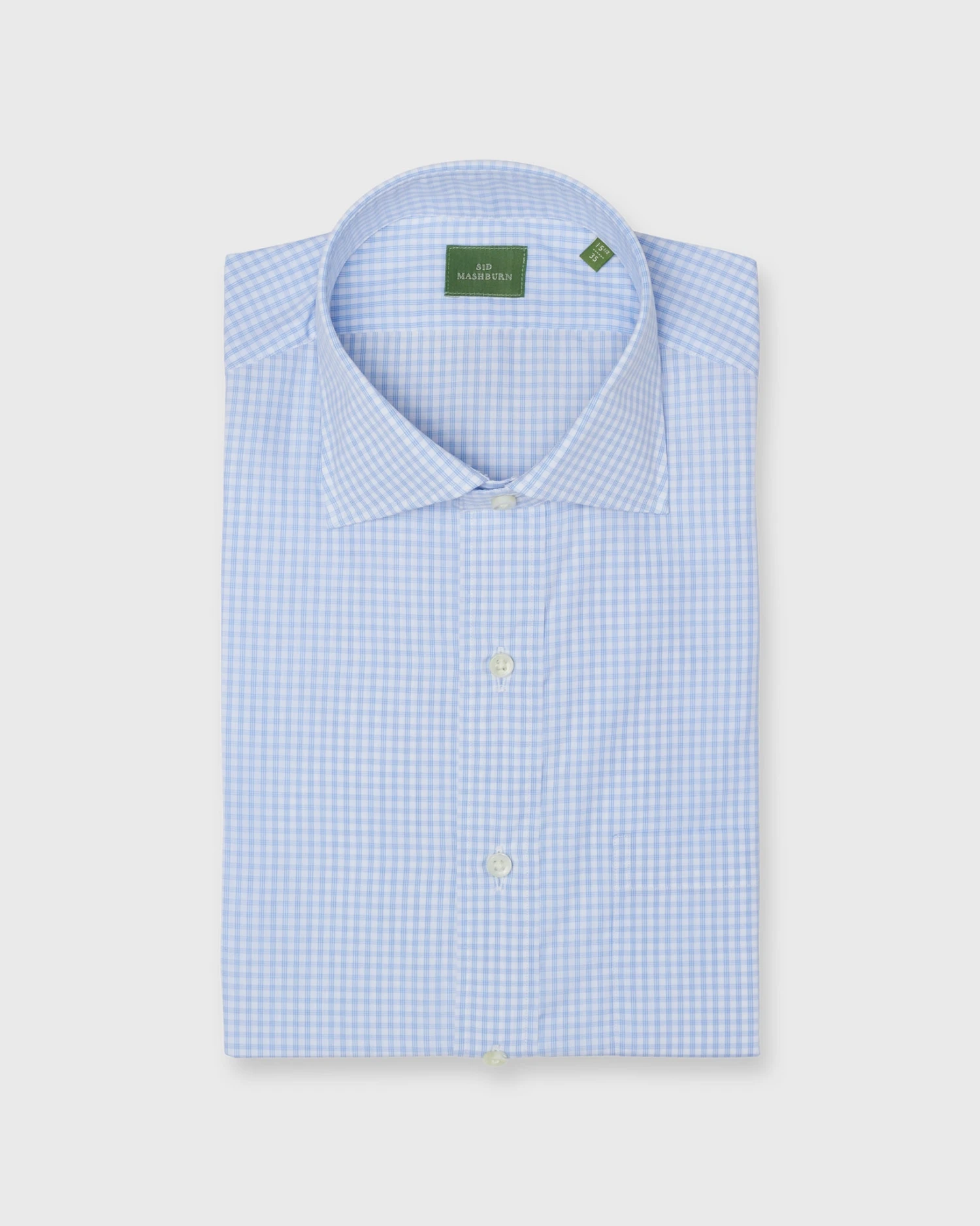 Spread Collar Dress Shirt In Light Blue Check Poplin