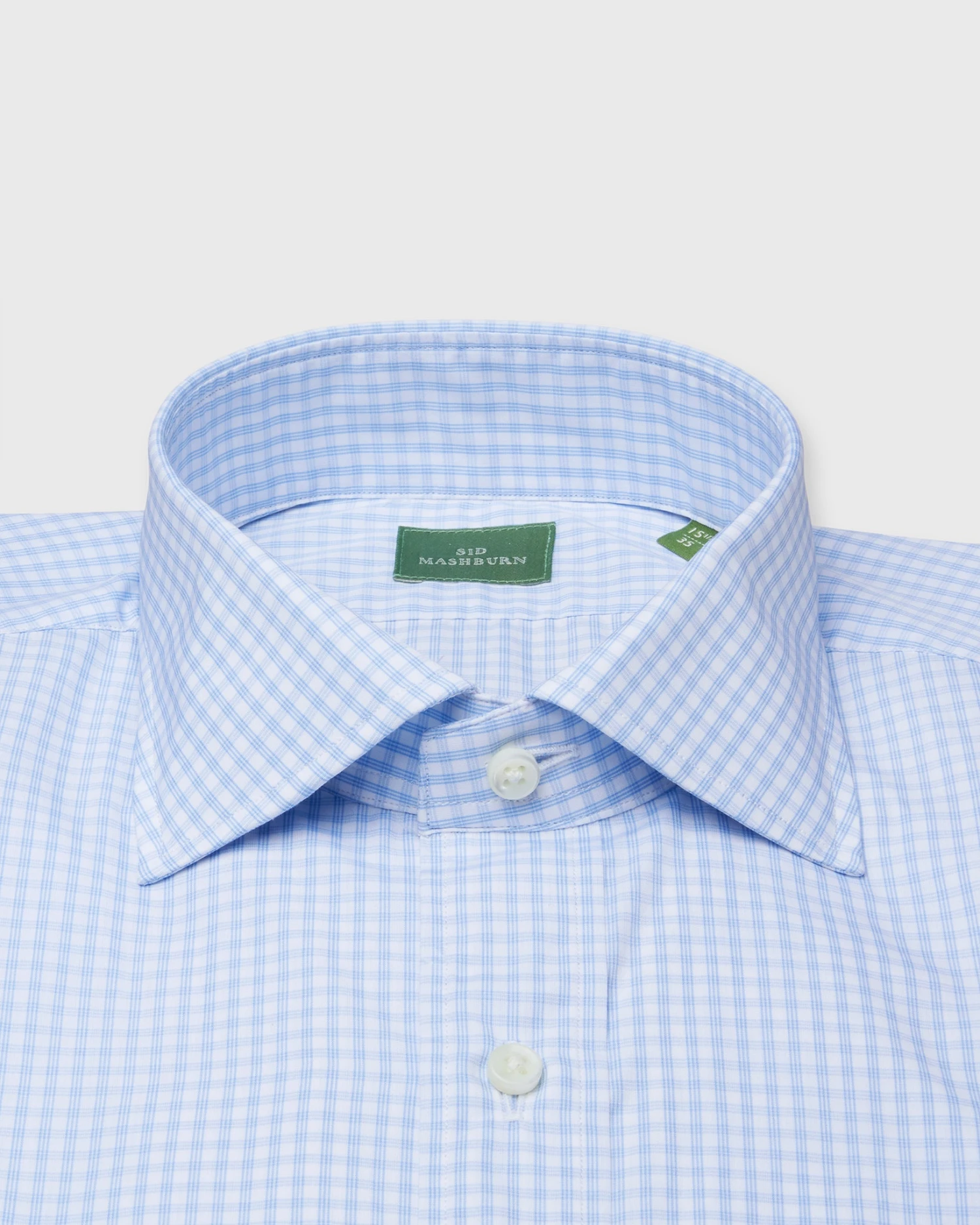 Spread Collar Dress Shirt In Light Blue Check Poplin - Image 2