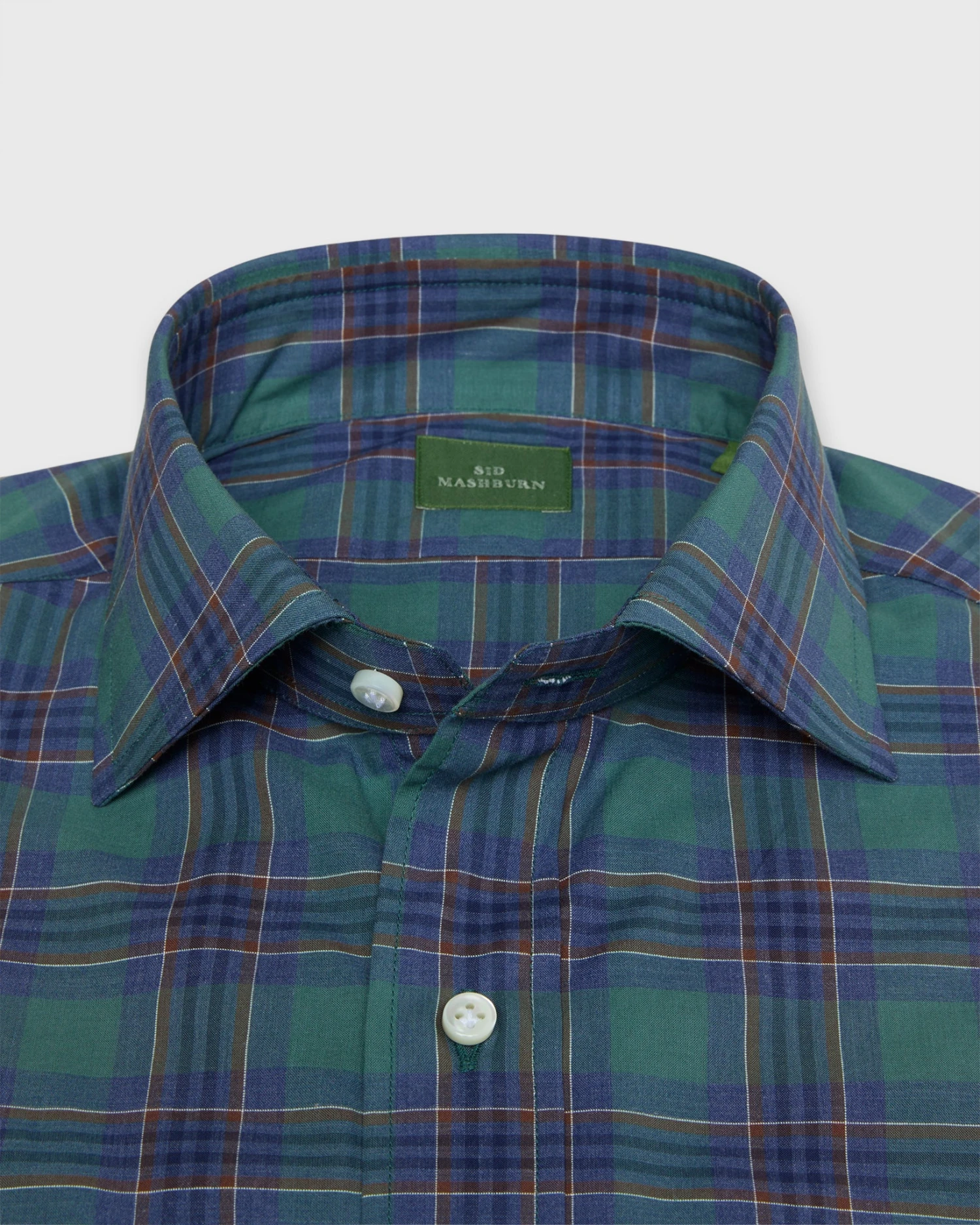 Spread Collar Sport Shirt In Green/Blue/Brown Plaid Poplin - Image 2