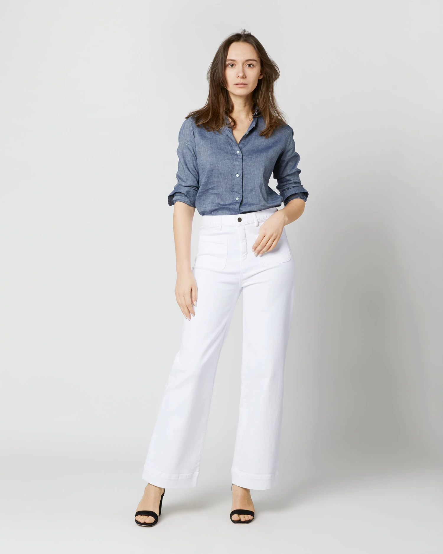 Column Patch Pocket Jean In White Stretch Denim - Image 2