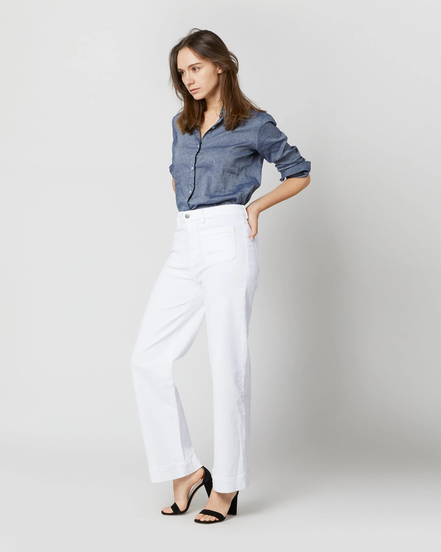 Column Patch Pocket Jean In White Stretch Denim - Image 3
