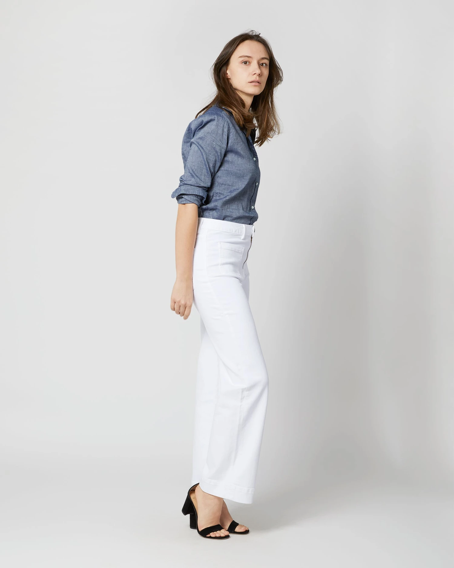 Column Patch Pocket Jean In White Stretch Denim - Image 4