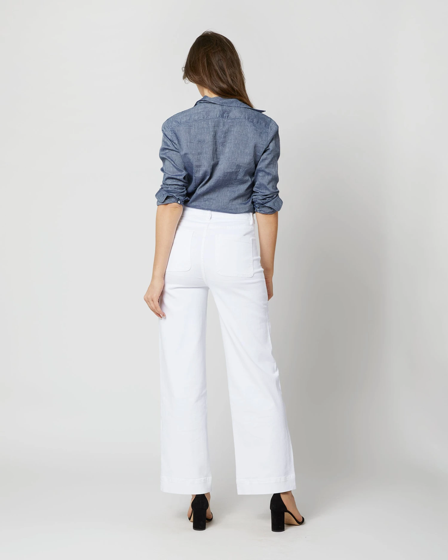 Column Patch Pocket Jean In White Stretch Denim - Image 5