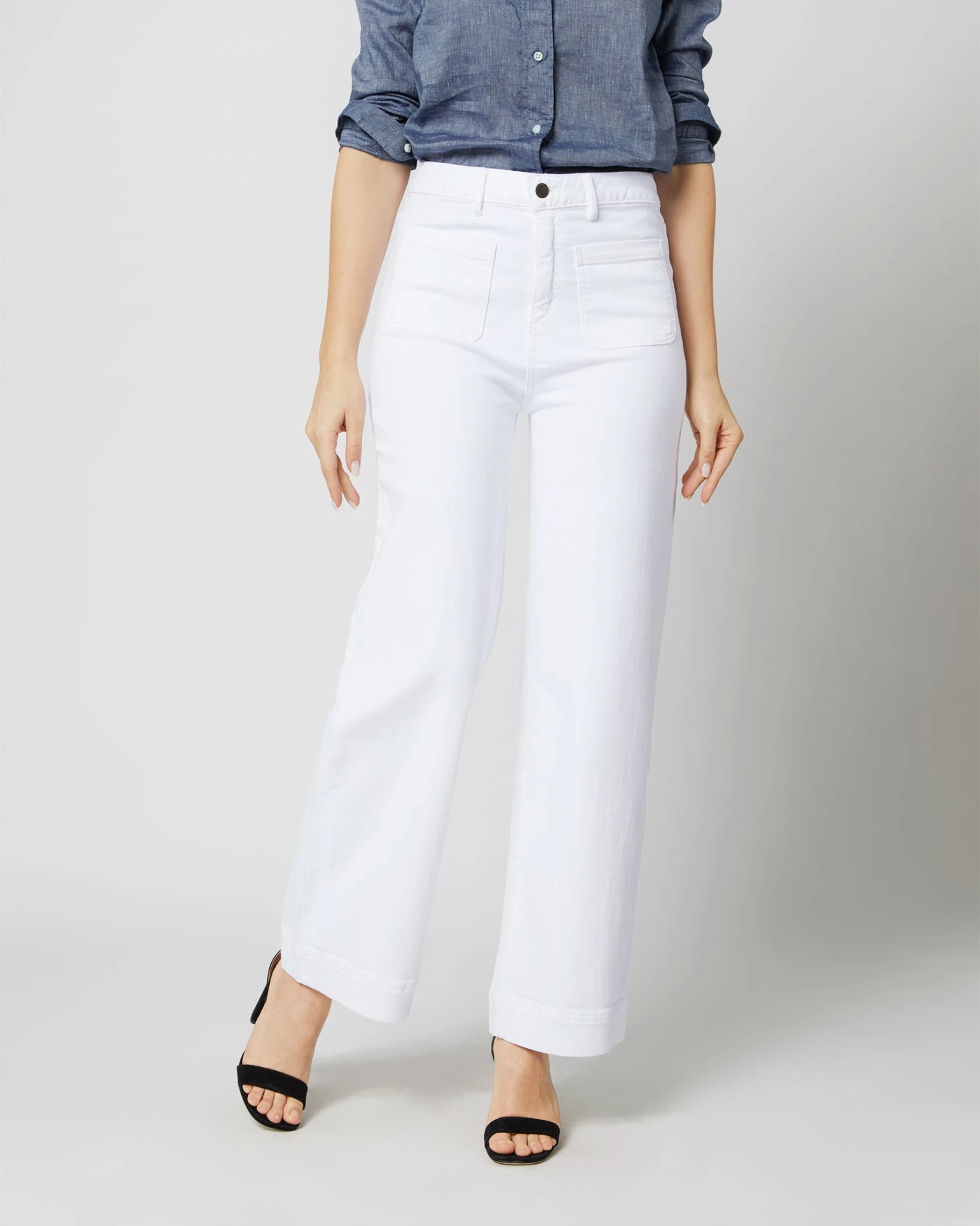 Column Patch Pocket Jean In White Stretch Denim - Image 6