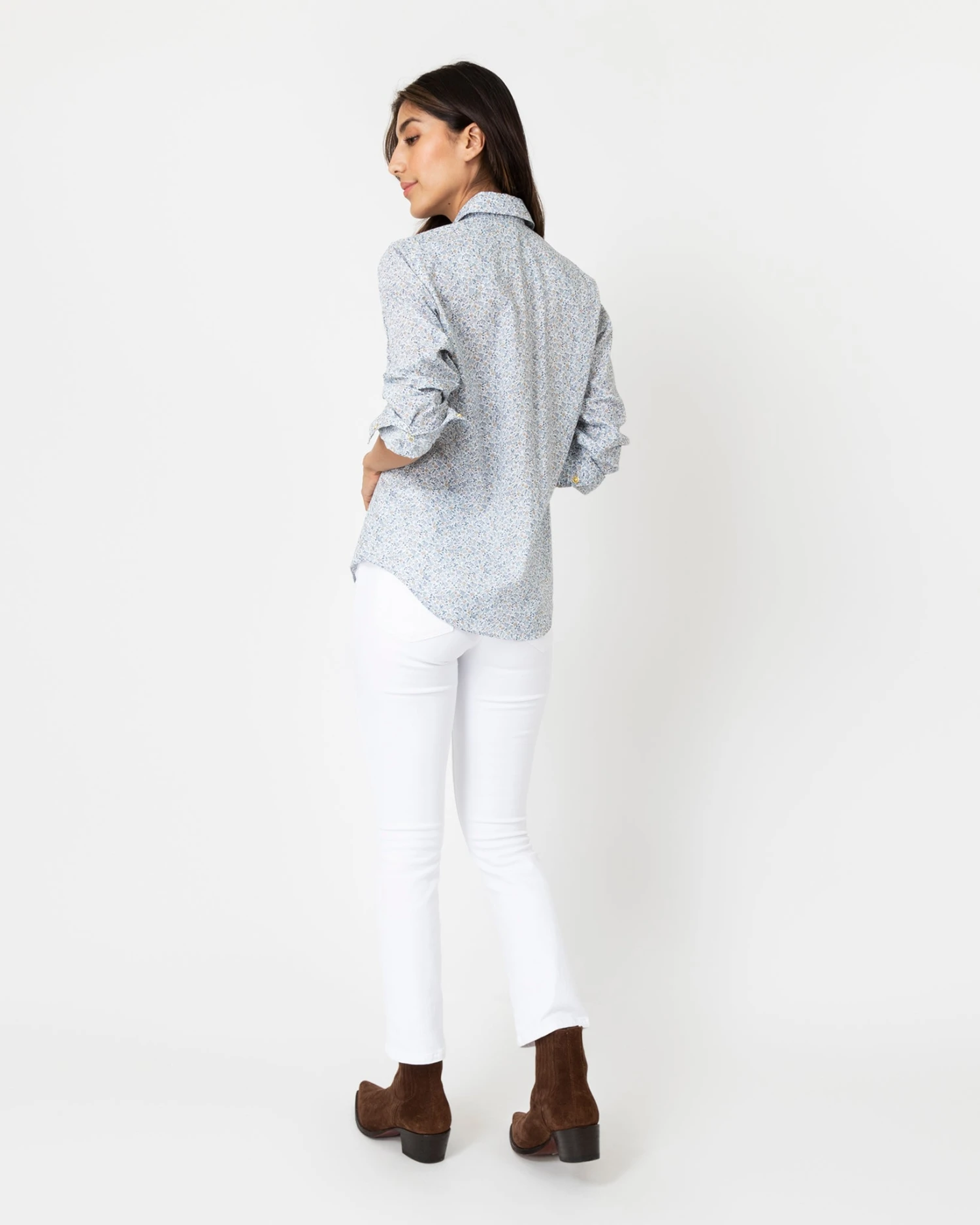 Western Shirt In Steel Blue Multi Hannah Rose Liberty Fabric - Image 5