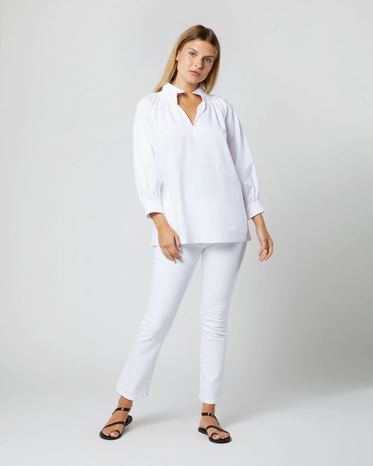 Maeve Smocking Top In White Poplin - Image 2