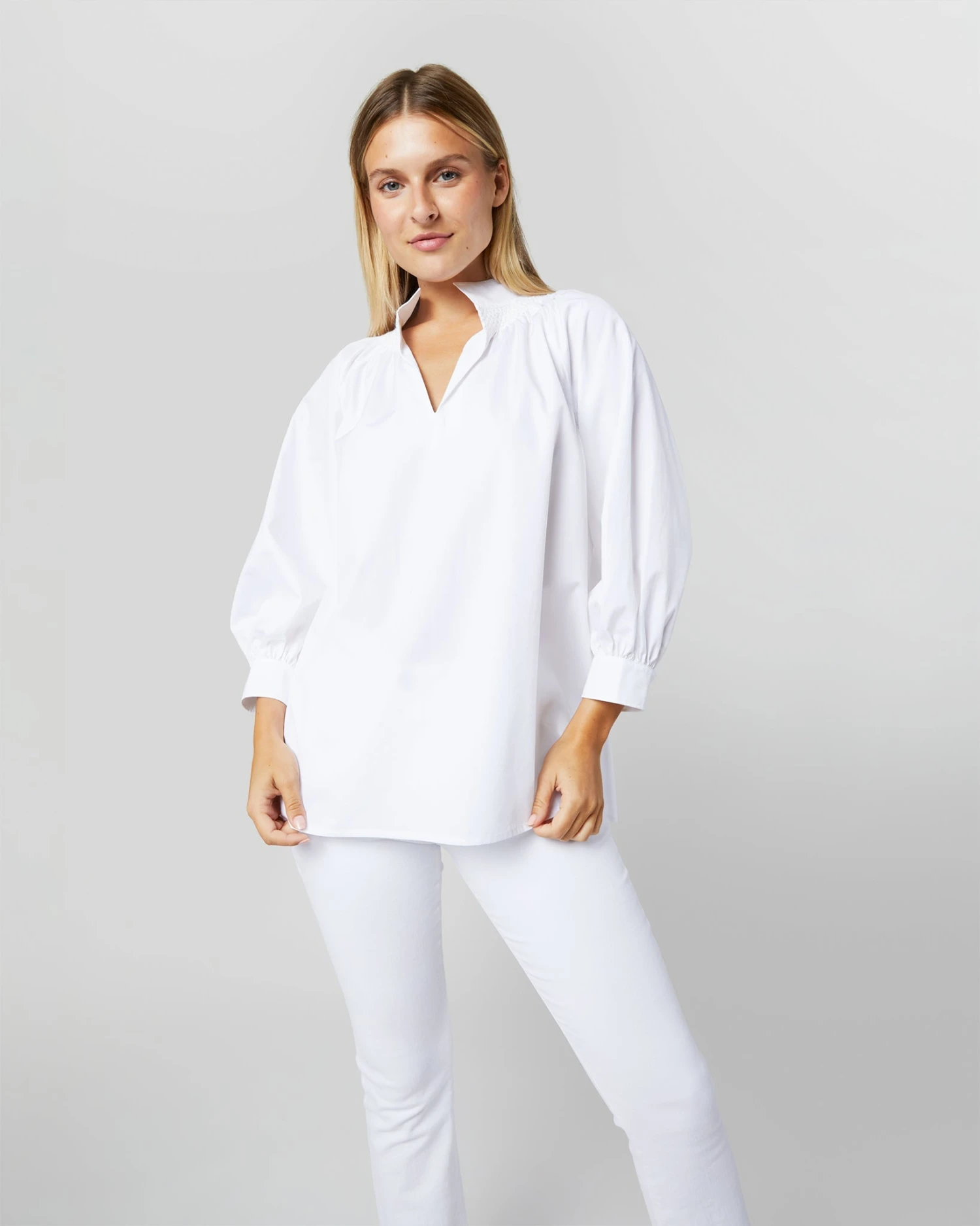 Maeve Smocking Top In White Poplin - Image 3