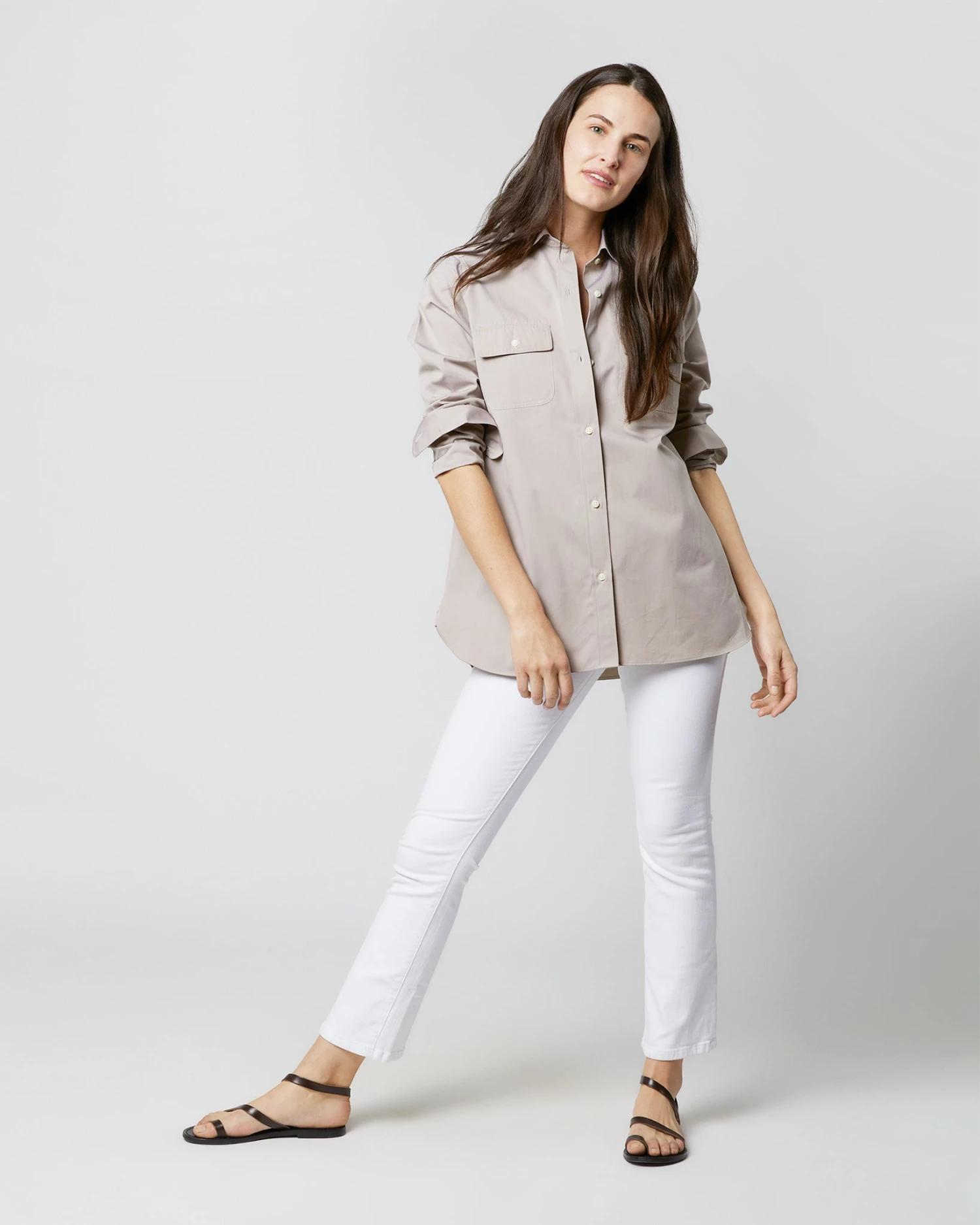 Safari Shirt In Taupe Poplin - Image 2