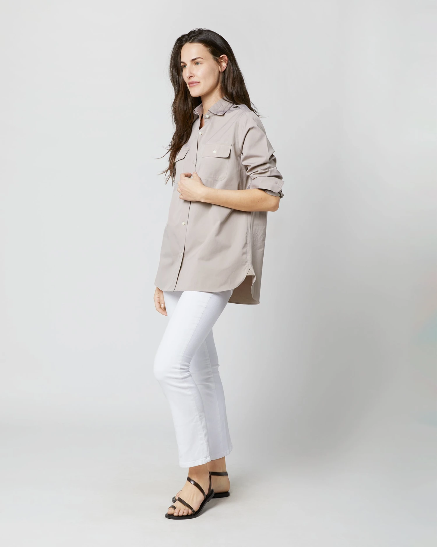 Safari Shirt In Taupe Poplin - Image 3