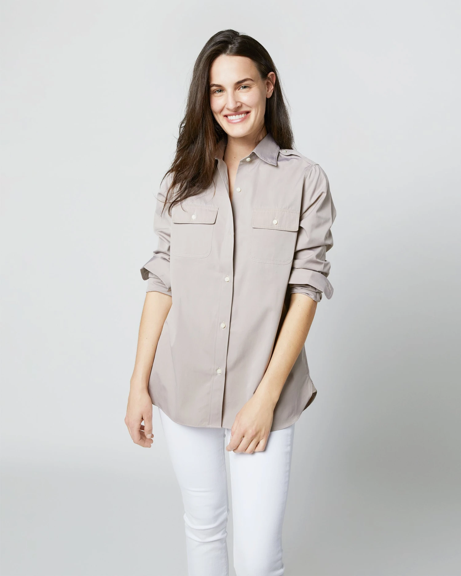 Safari Shirt In Taupe Poplin - Image 7