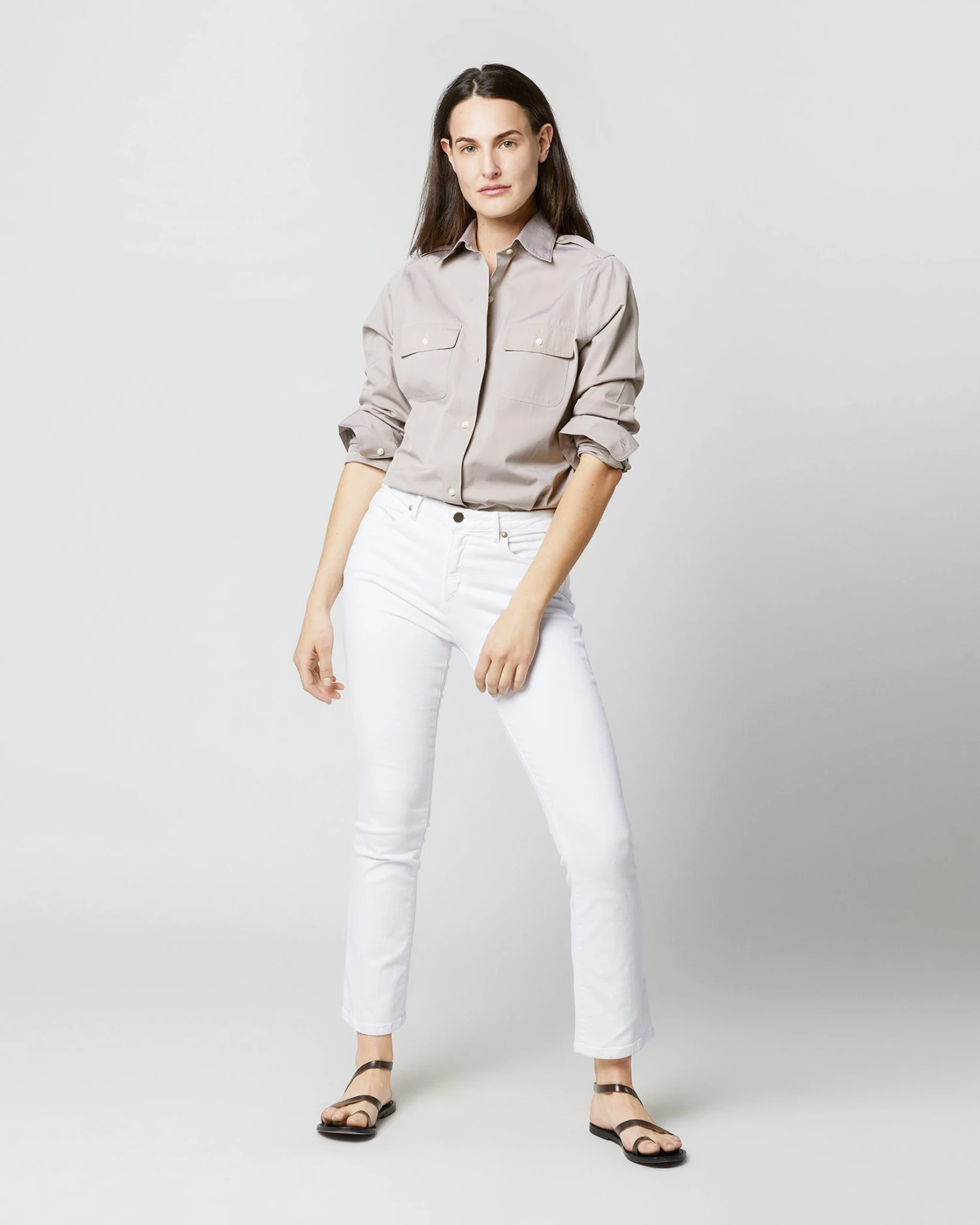 Safari Shirt In Taupe Poplin - Image 8