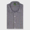 Slim-Fit Spread Collar Sport Shirt In Periwinkle/Brown Gingham Poplin