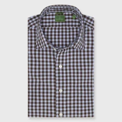 Slim-Fit Spread Collar Sport Shirt In Periwinkle/Brown Gingham Poplin