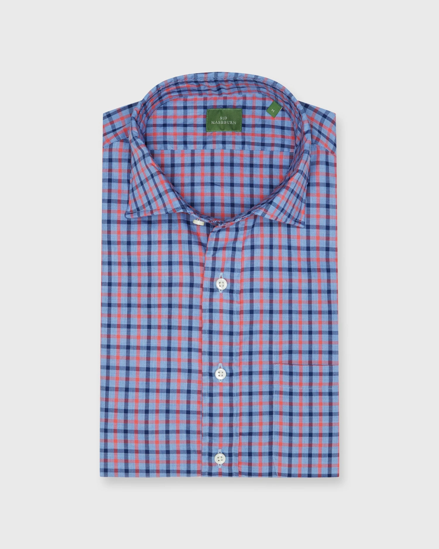 Spread Collar Sport Shirt In Sky/Navy/Watermelon Plaid Oxford