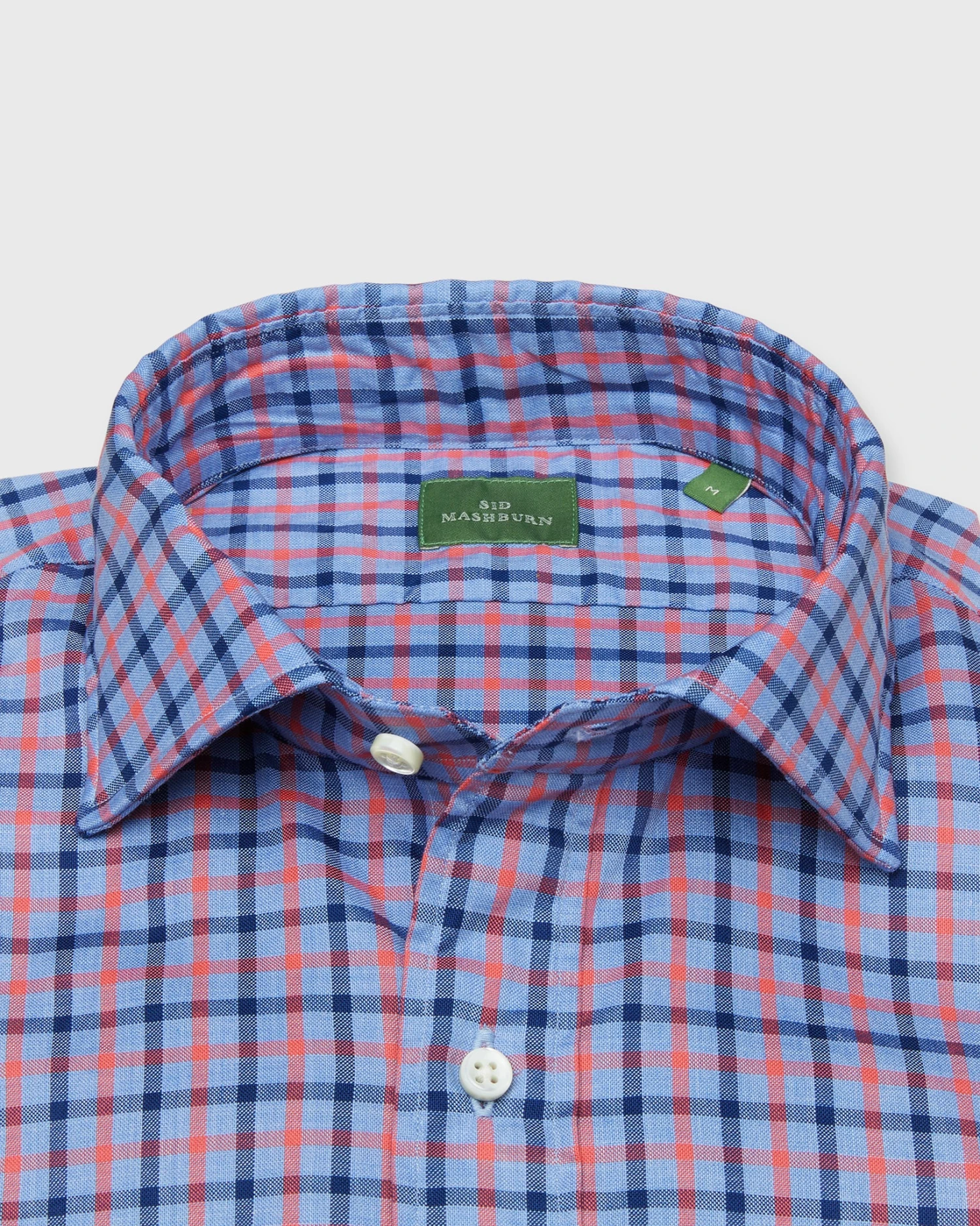 Spread Collar Sport Shirt In Sky/Navy/Watermelon Plaid Oxford - Image 2
