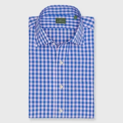 Otto Handmade Sport Shirt In Pink/Steel Blue Gingham Poplin
