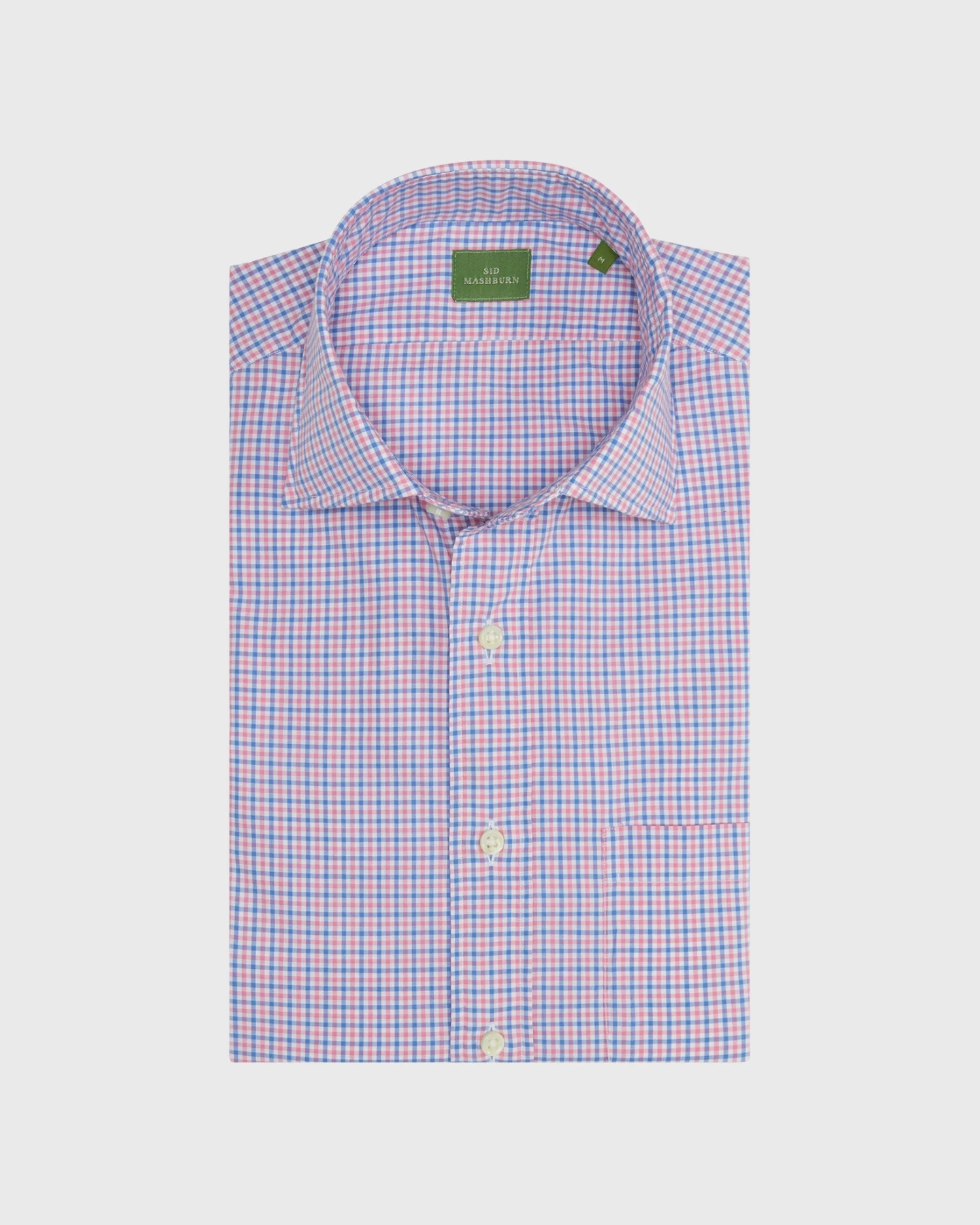Spread Collar Sport Shirt In Pink/Dutch Blue Tattersall Poplin