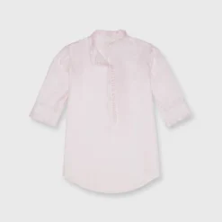 Elbow-Sleeve Frill Blouse In Pale Pink Silk Twill