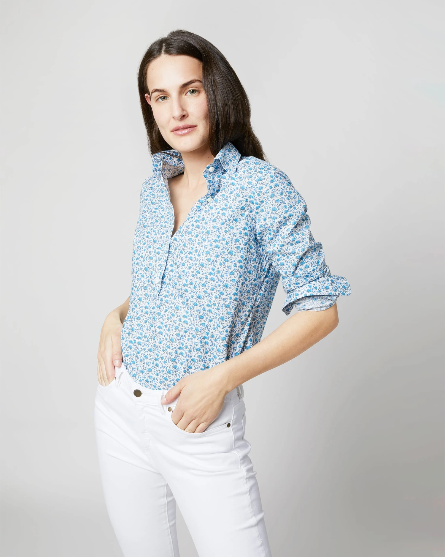Tomboy Popover Shirt In Blue Multi Canyon Clover Liberty Fabric - Image 2