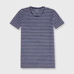 Short-Sleeved Relaxed Tee In Navy/White Stripe Jersey