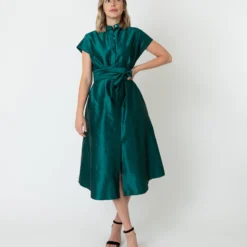 Gianna Dress In Peacock Silk Shantung