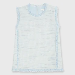 Fringed Shell Top In Sky/Multi Tweed