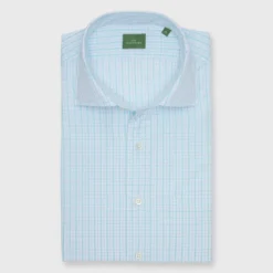 Spread Collar Sport Shirt In Seafoam/Sky Plaid Poplin