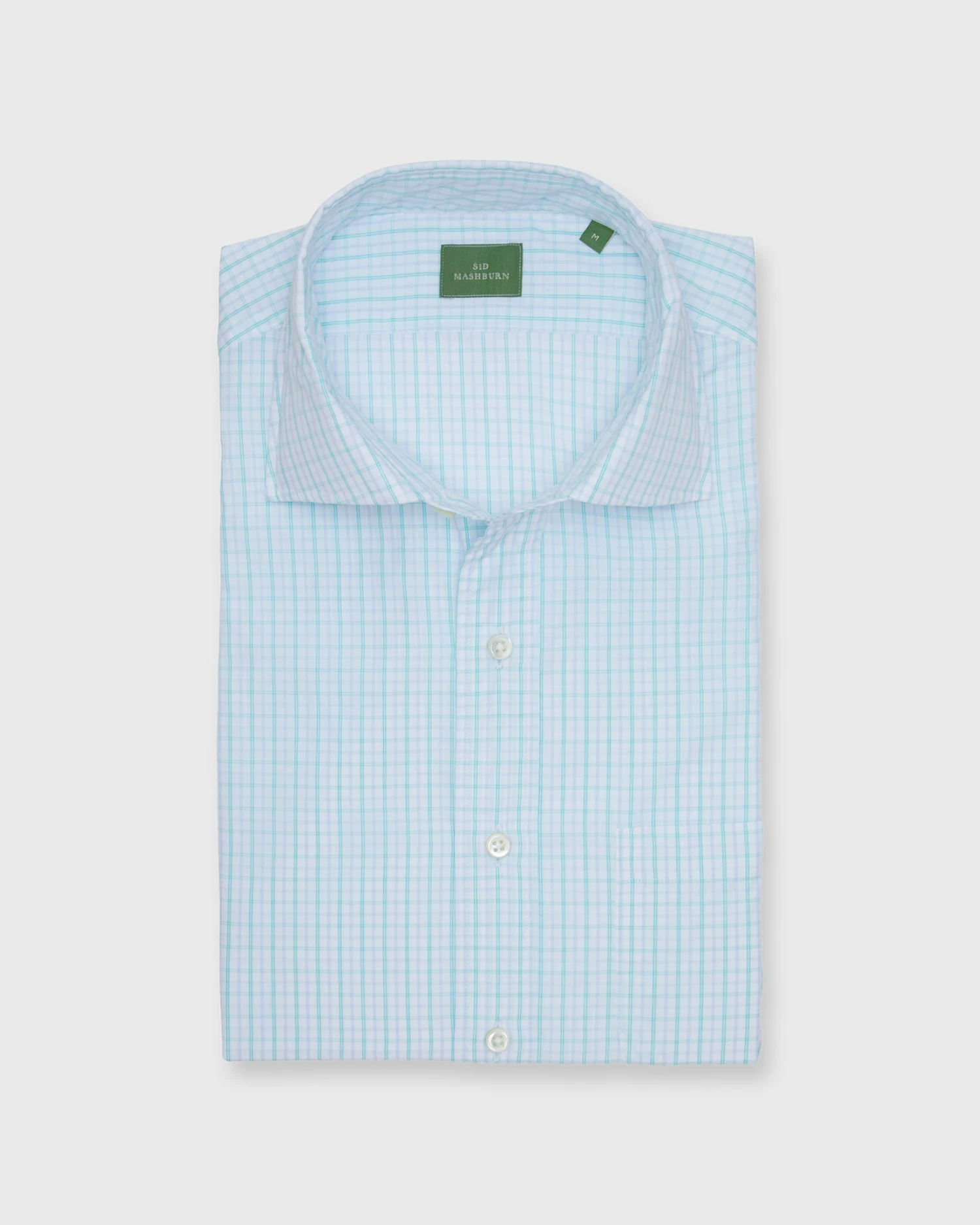 Spread Collar Sport Shirt In Seafoam/Sky Plaid Poplin