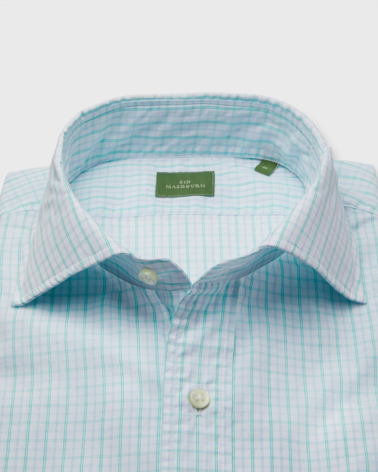 Spread Collar Sport Shirt In Seafoam/Sky Plaid Poplin - Image 2