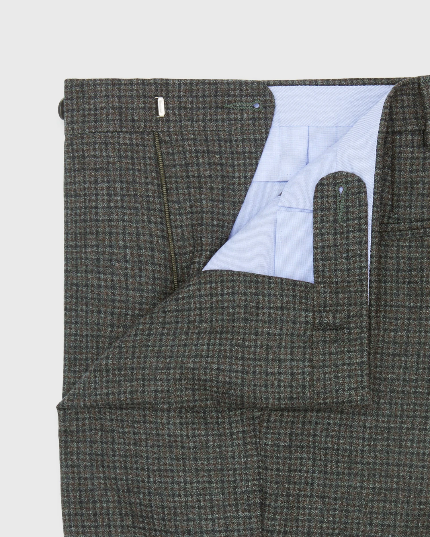 Dress Trouser In Olive/Navy/Brown Check Brushed Hopsack - Image 3