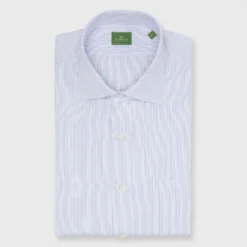 Spread Collar Dress Shirt In Pink/Blue/Olive Hairline Stripe Poplin