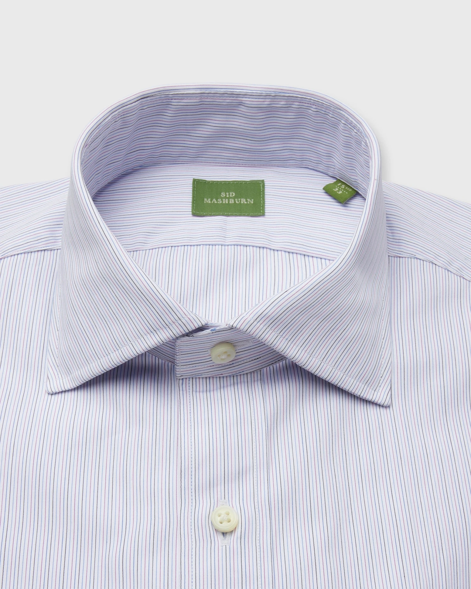 Spread Collar Dress Shirt In Pink/Blue/Olive Hairline Stripe Poplin - Image 2