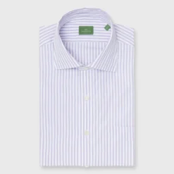 Spread Collar Dress Shirt In Lavender Multi Stripe Poplin