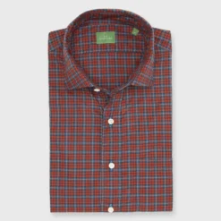 Spread Collar Sport Shirt In Sunset/Wintergreen Check Poplin