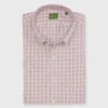 Button-Down Sport Shirt In Bone/Coral/Olive Tattersall Twill