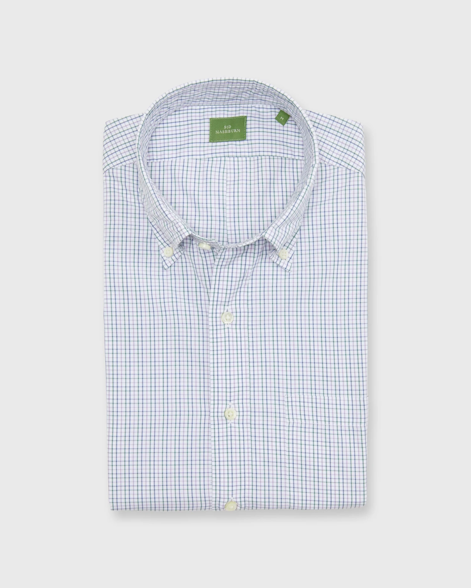 Button-Down Sport Shirt In Lavender/Navy/Forest Tattersall Poplin