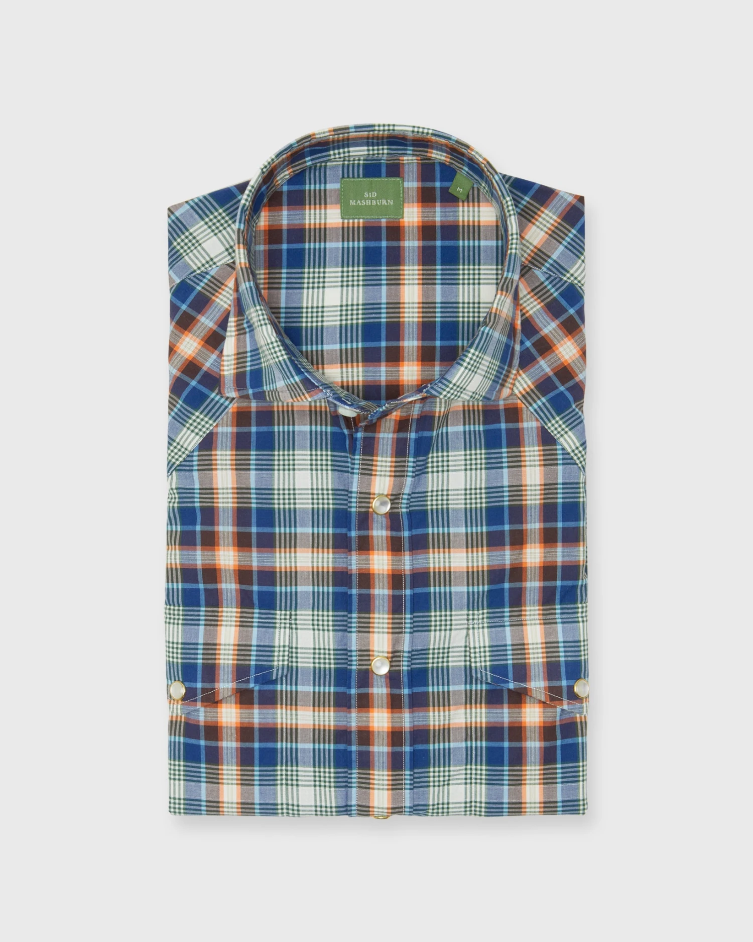 Western Work Shirt In Orange/Blue/Green Plaid Poplin
