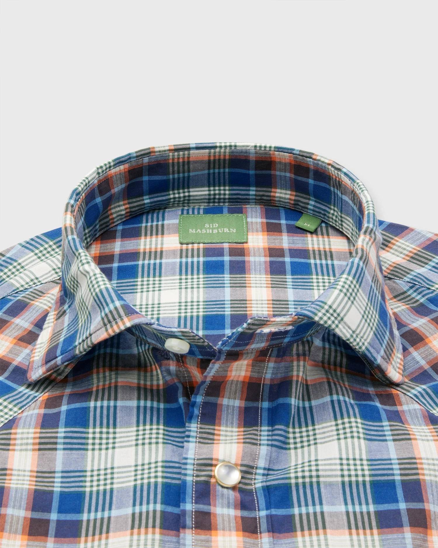 Western Work Shirt In Orange/Blue/Green Plaid Poplin - Image 3