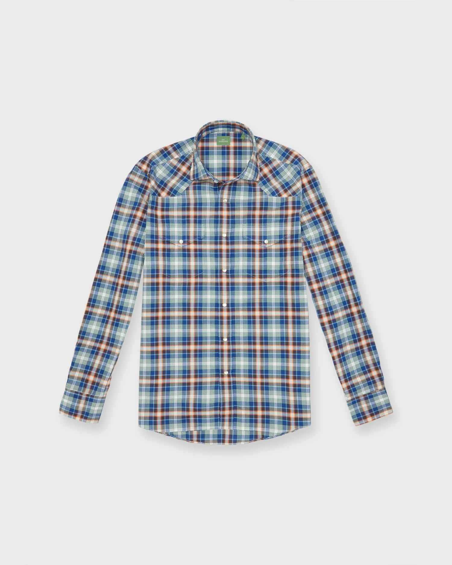 Western Work Shirt In Orange/Blue/Green Plaid Poplin - Image 2