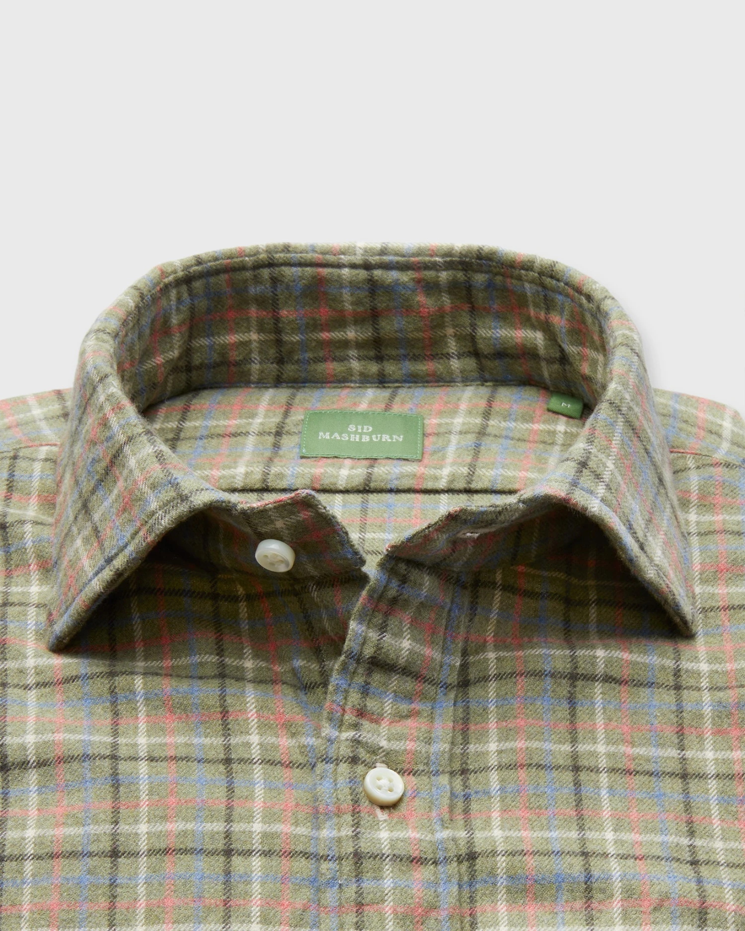 Spread Collar Sport Shirt In Olive/Blue/Nantucket Tattersall Flannel - Image 2