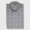 Button-Down Sport Shirt In Olive/Navy/Brown Plaid Poplin