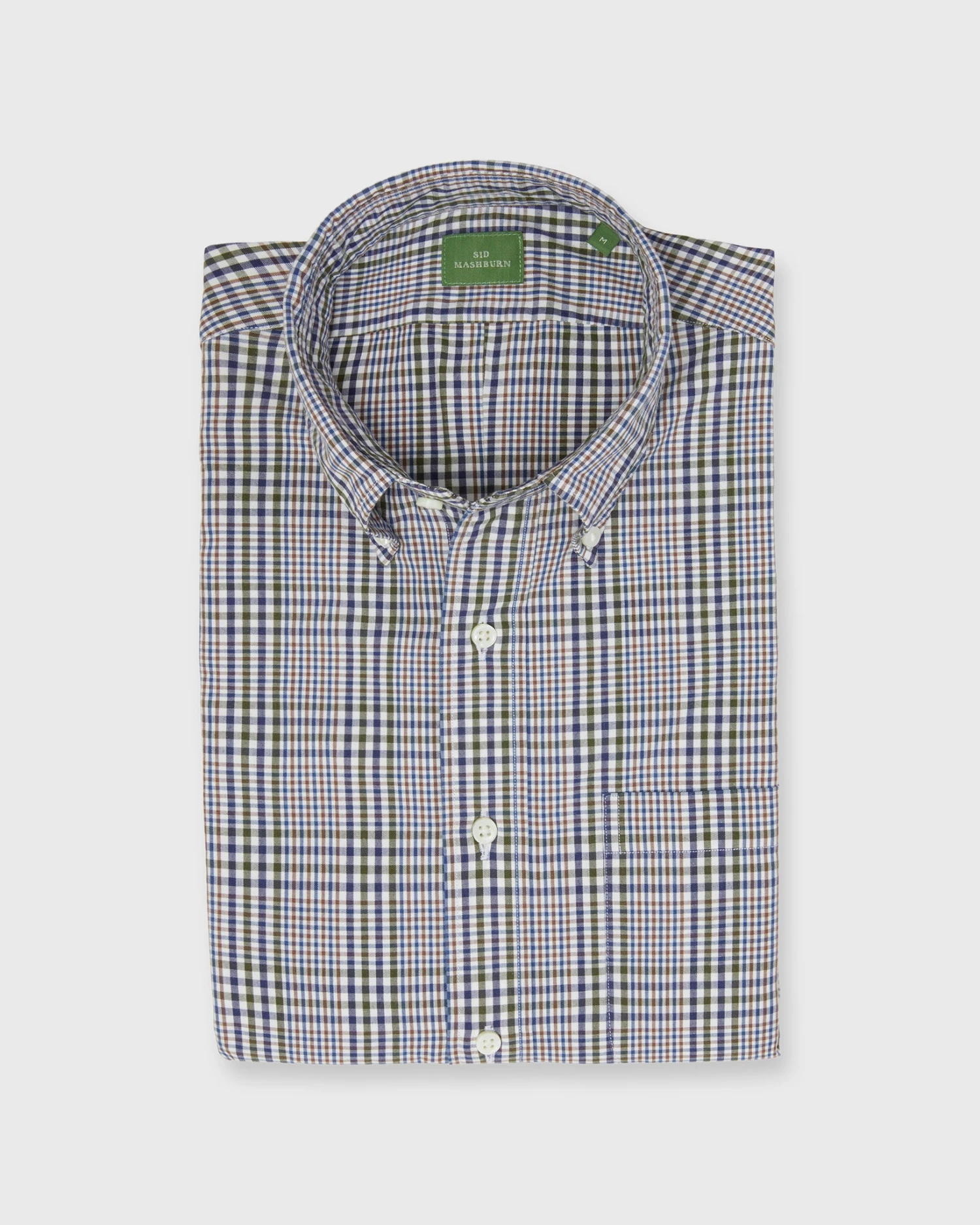 Button-Down Sport Shirt In Olive/Navy/Brown Plaid Poplin