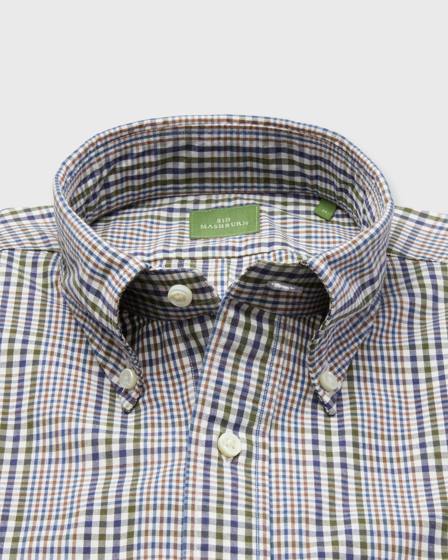 Button-Down Sport Shirt In Olive/Navy/Brown Plaid Poplin - Image 2