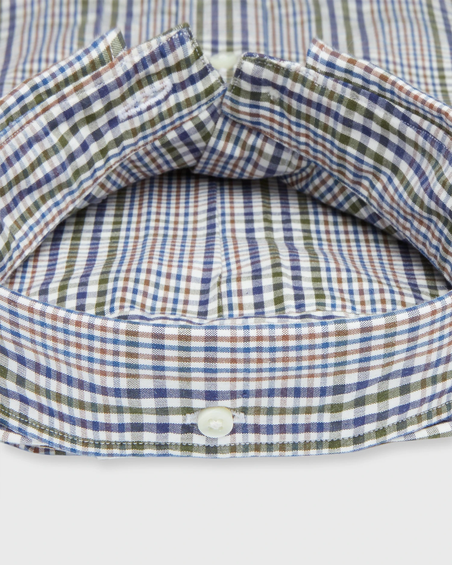 Button-Down Sport Shirt In Olive/Navy/Brown Plaid Poplin - Image 3