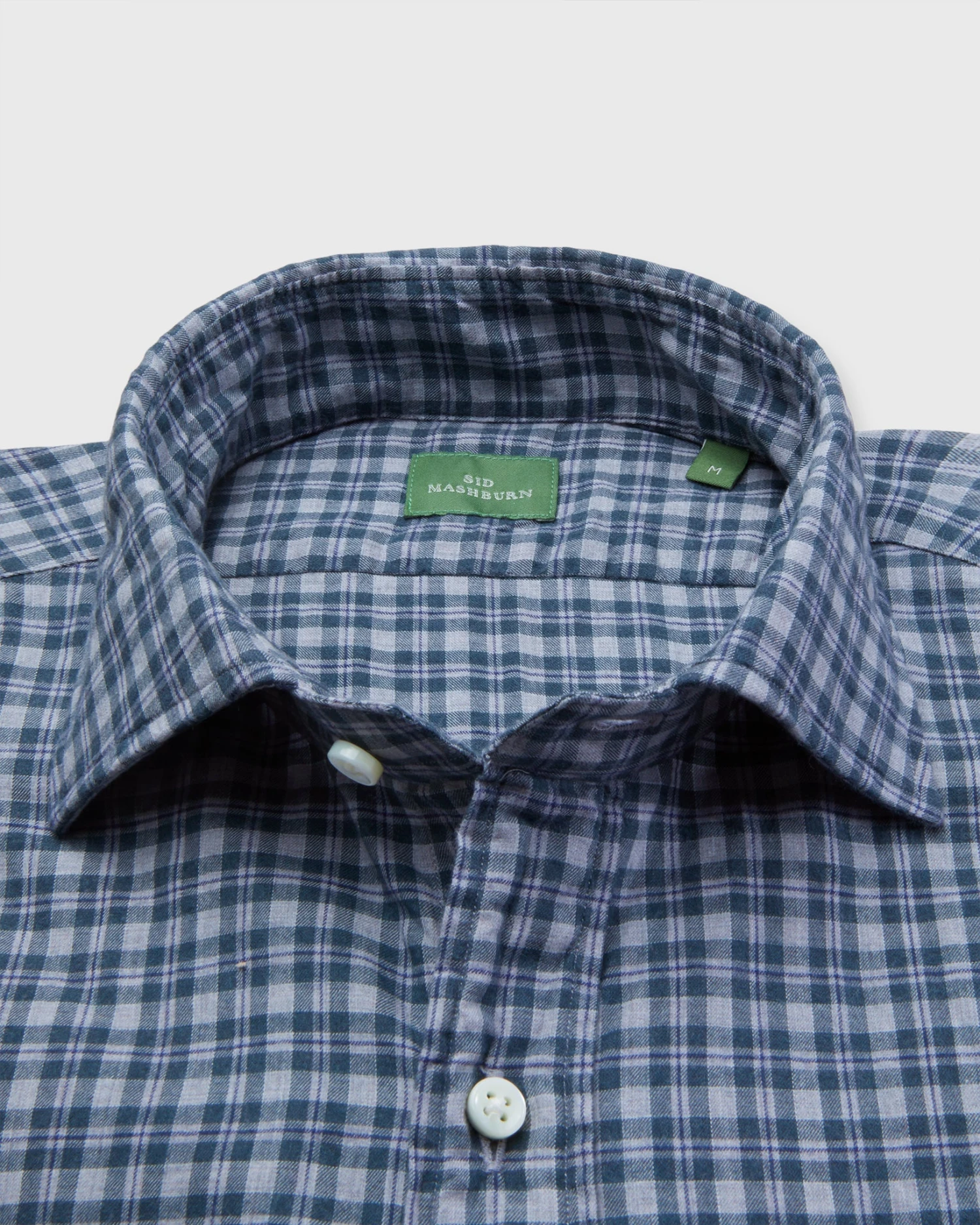 Spread Collar Sport Shirt In Grey/Hunter/Navy Check Brushed Twill - Image 2