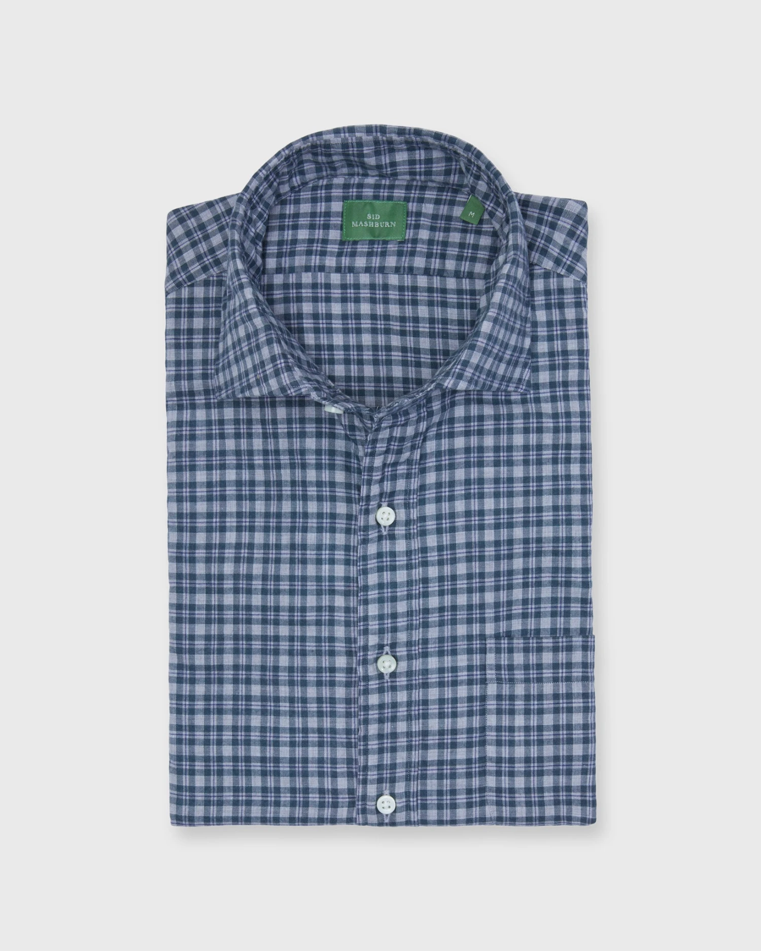 Spread Collar Sport Shirt In Grey/Hunter/Navy Check Brushed Twill