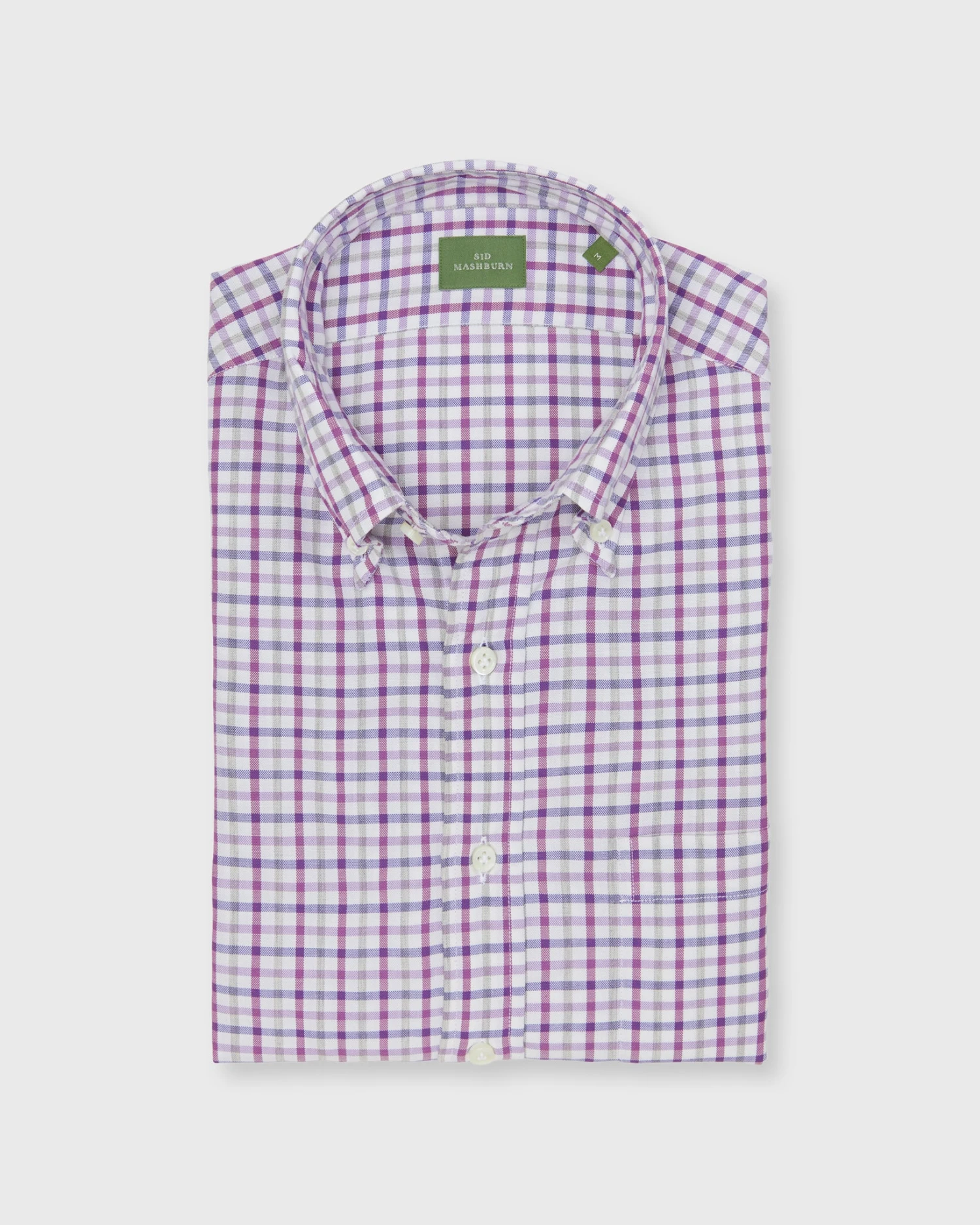 Button-Down Sport Shirt In Bone/Berry/Grey Tattersall Oxford