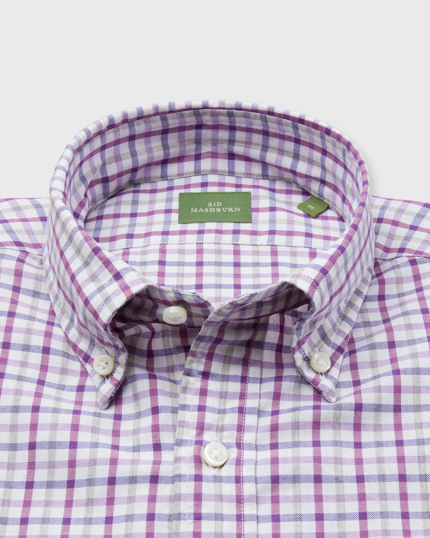 Button-Down Sport Shirt In Bone/Berry/Grey Tattersall Oxford - Image 2