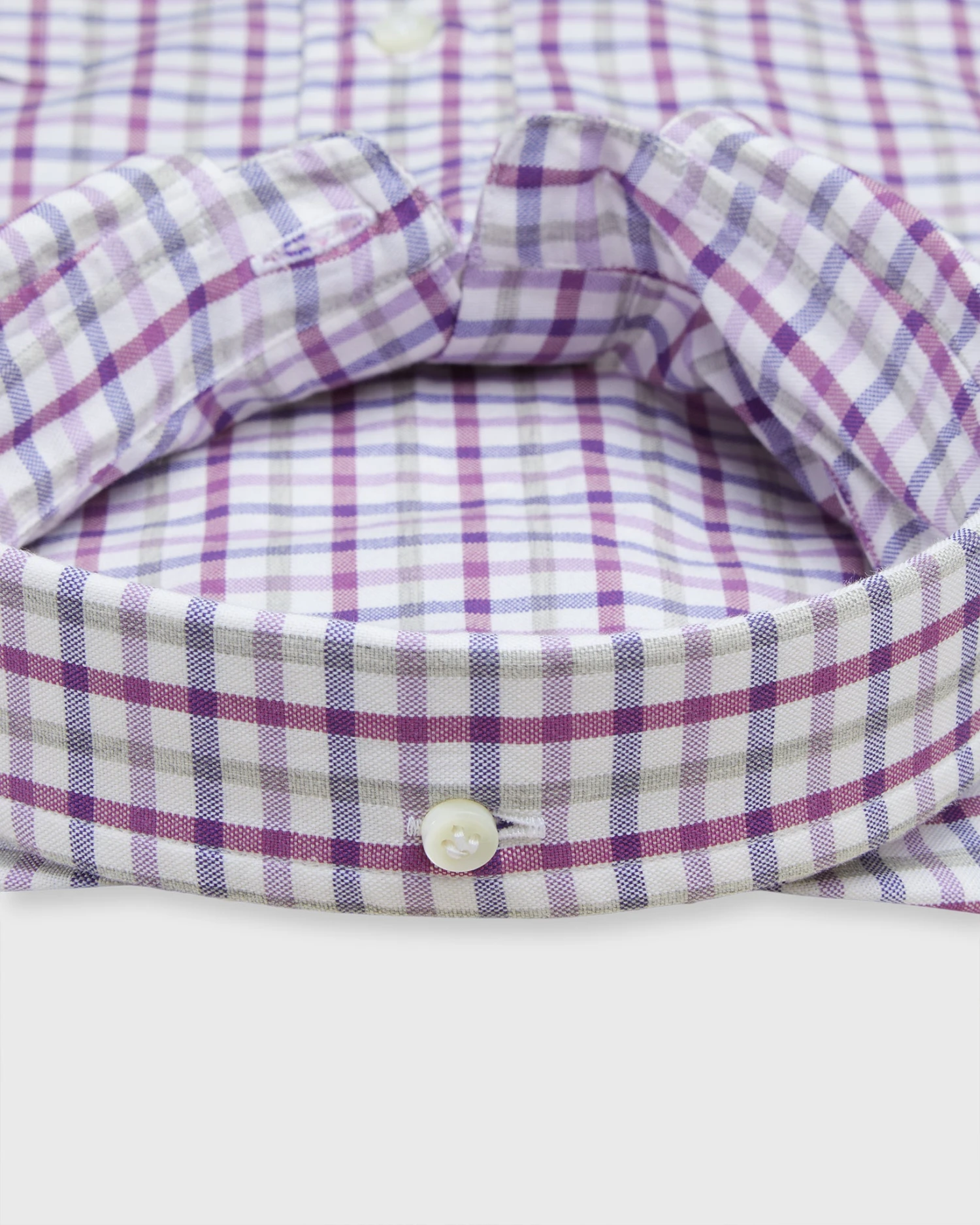 Button-Down Sport Shirt In Bone/Berry/Grey Tattersall Oxford - Image 3